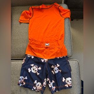 Orange and Black Skull boys Swim Set (size small)